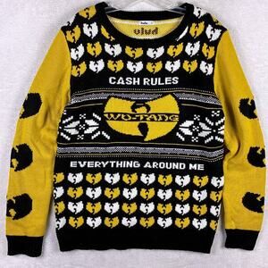 Wu Tang Clan C.R.E.A.M Sweater Mens L Black Yellow Hulu Streetwear Hip Hop 90s
